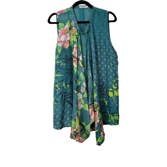 Johnny Was Zen Drapey Sleeveless Silk Floral Blouse - Picture 2 of 11